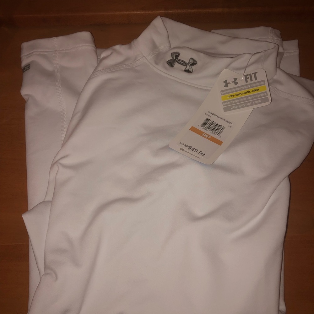 White, Under Armor, long-sleeve, fitted shirt. Size women’s small!